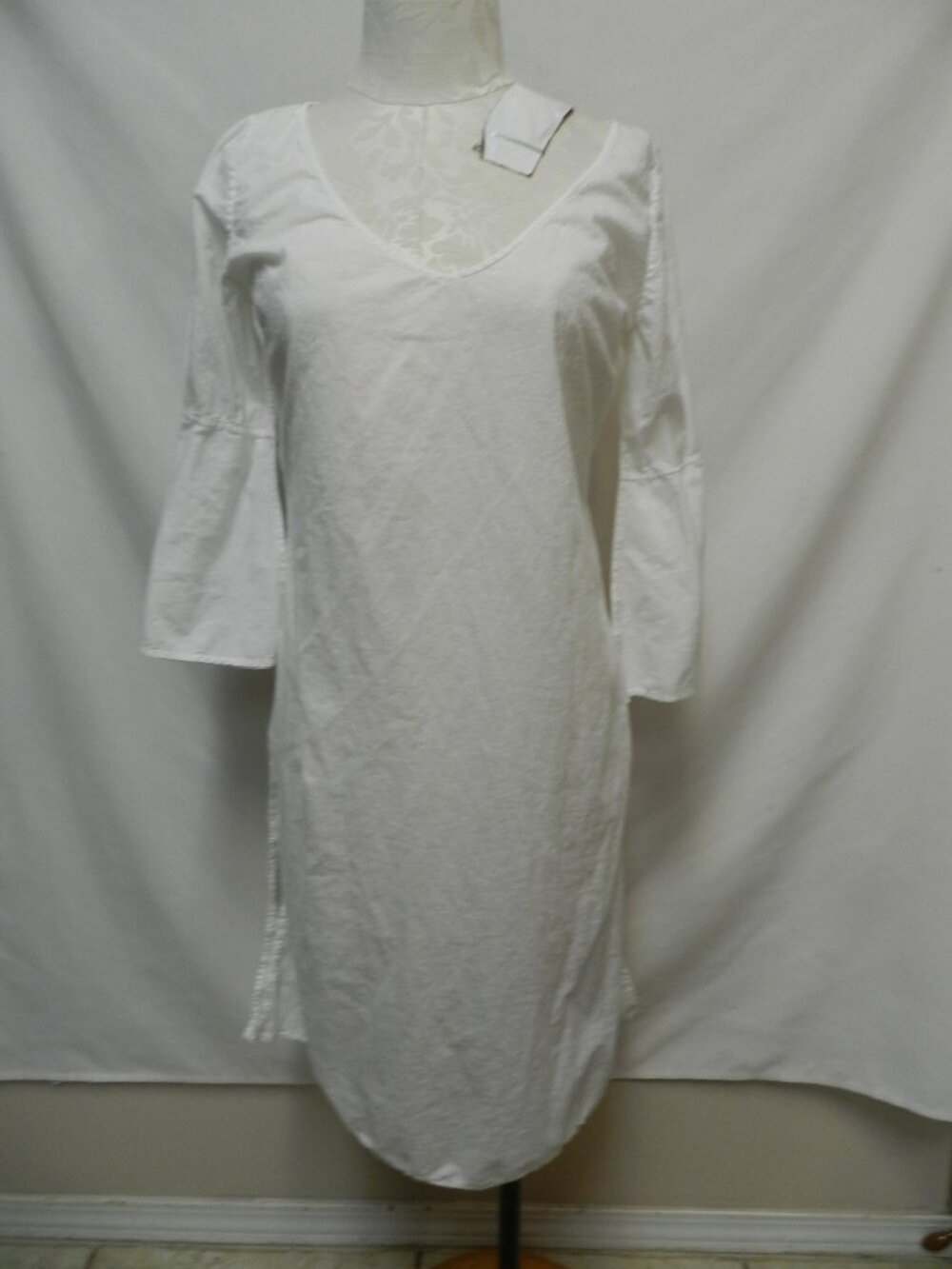 Muriel Brandolini Cotton Three-Quarter Sleeve Dress Kaftan white Size Small Sm S